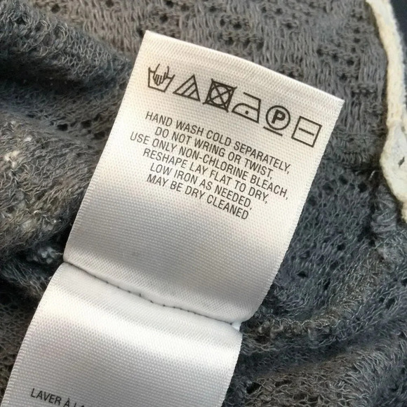 Meadow Rue Womens Gray Cream Knit Crochet Round Neck 3/4 Sleeve Top Size Medium - Picture 5 of 10